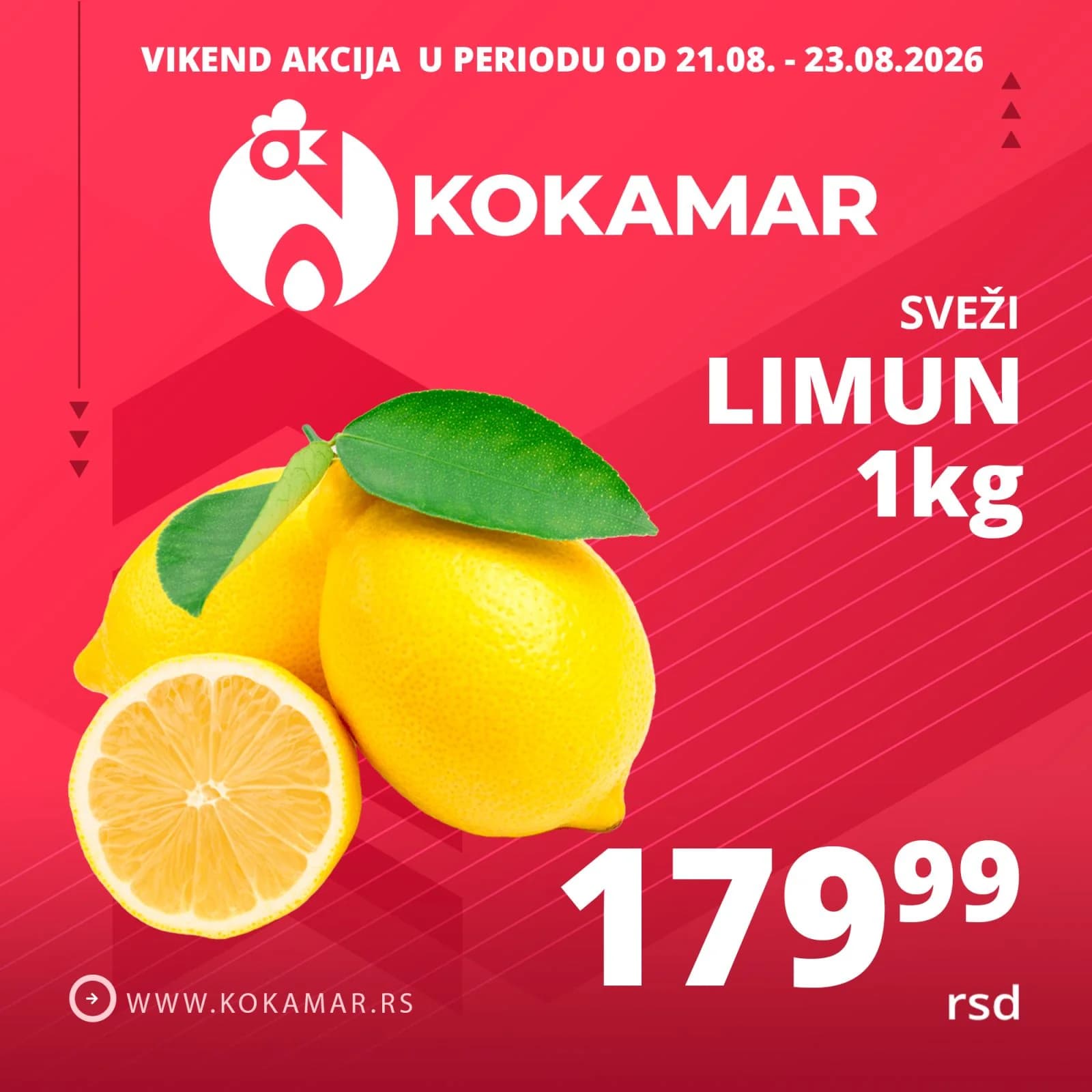 Vikend akcija Kokamar – svež limun 1kg 179,99 rsd (21.08.–23.08.2026.)