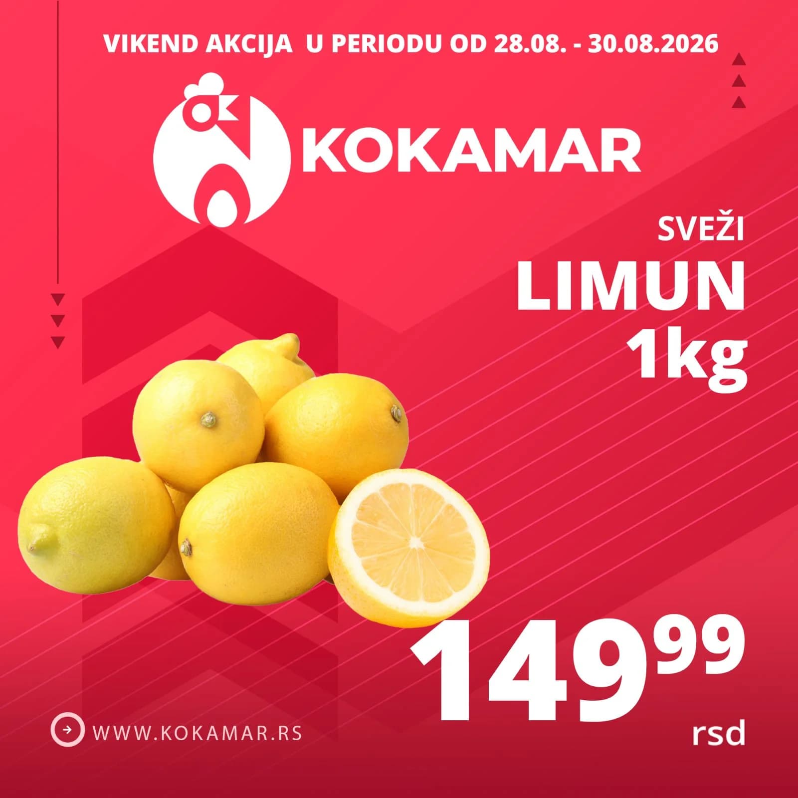 Vikend akcija Kokamar – svež limun 1kg 149,99 rsd (28.08.–30.08.2026.)