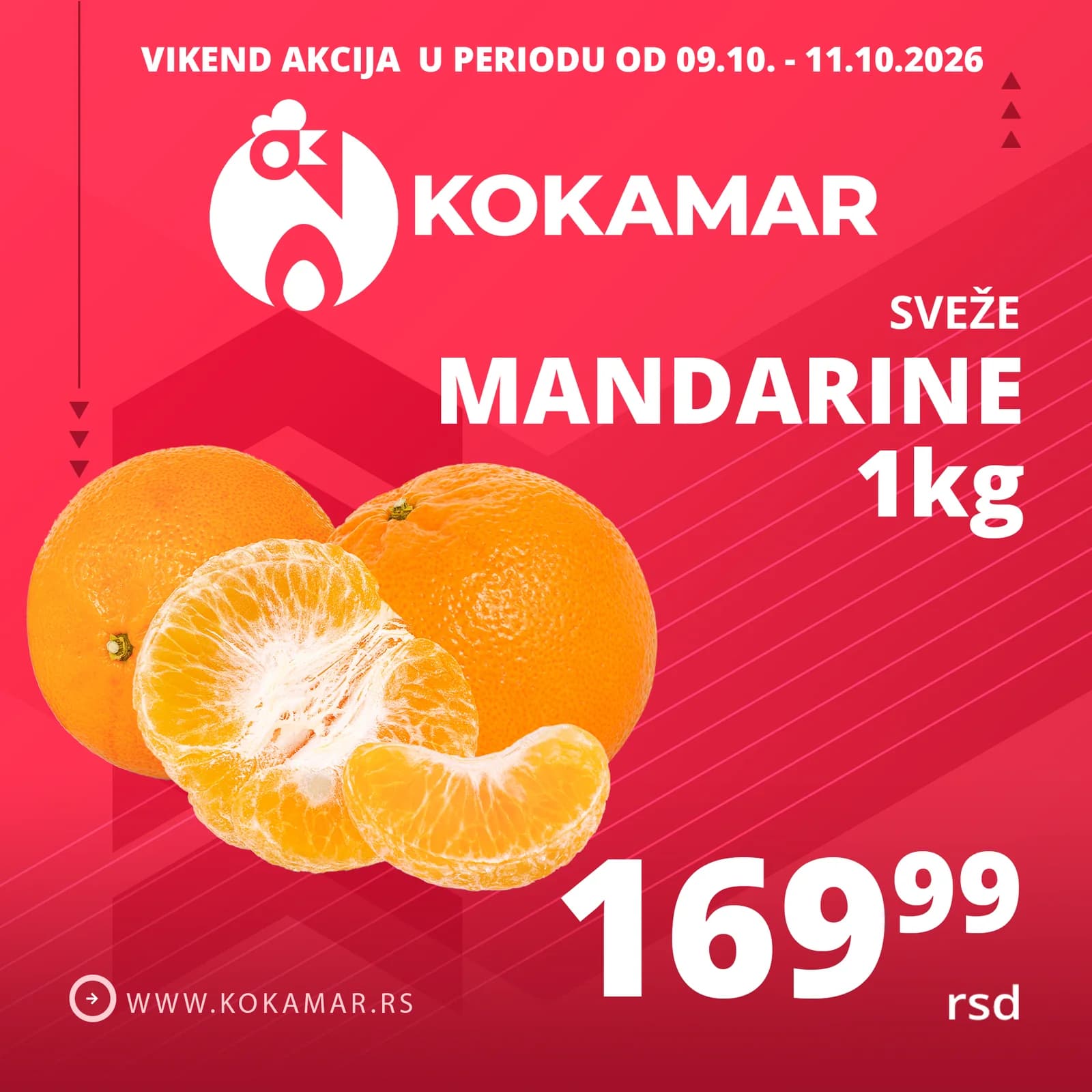 Vikend akcija Kokamar – sveže mandarine 1kg 169,99 rsd (09.10.–11.10.2026.)