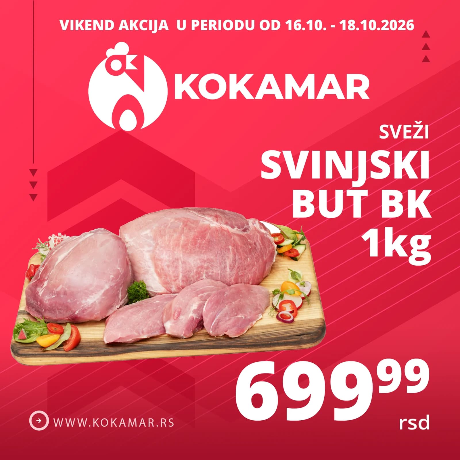 Vikend akcija Kokamar – svinjski but BK 1kg 699,99 rsd (16.10.–18.10.2026.)