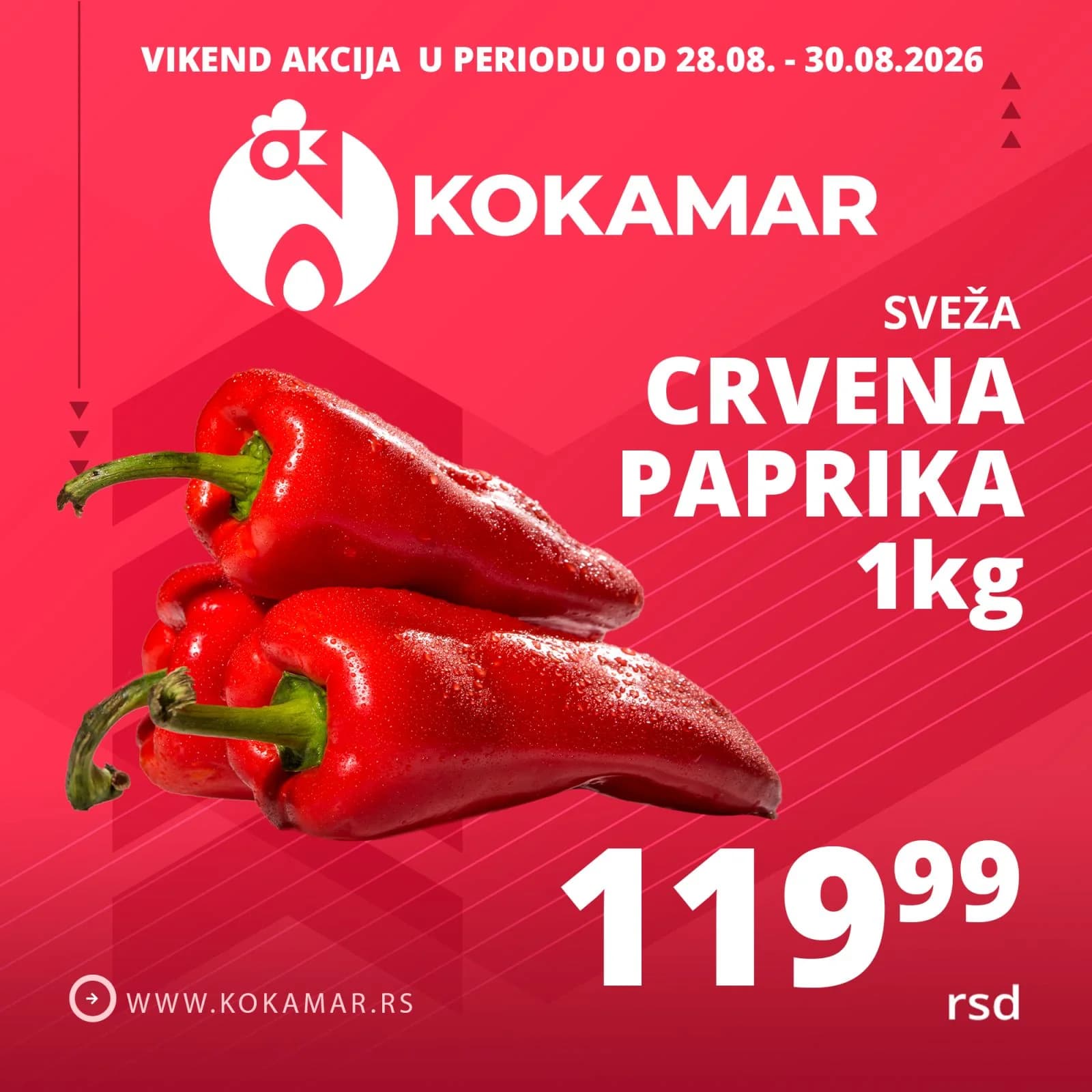 Vikend akcija Kokamar – svinjski vrat SK 1kg 599,99 rsd (28.08.–30.08.2026.)